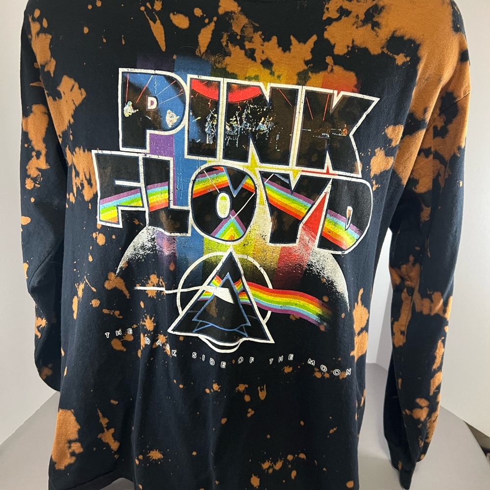 Pink Floyd Dark Side of the Moon Mens Large Bleached Black Long Sleeve T-Shirt